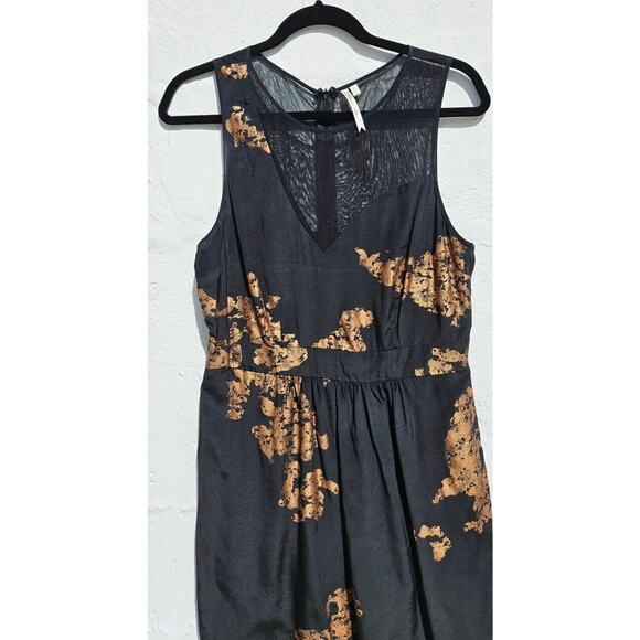 Petticoat Alley Women Dress Medium Black Mesh Silk Gold Metallic Sleeveless Mini - Picture 2 of 11